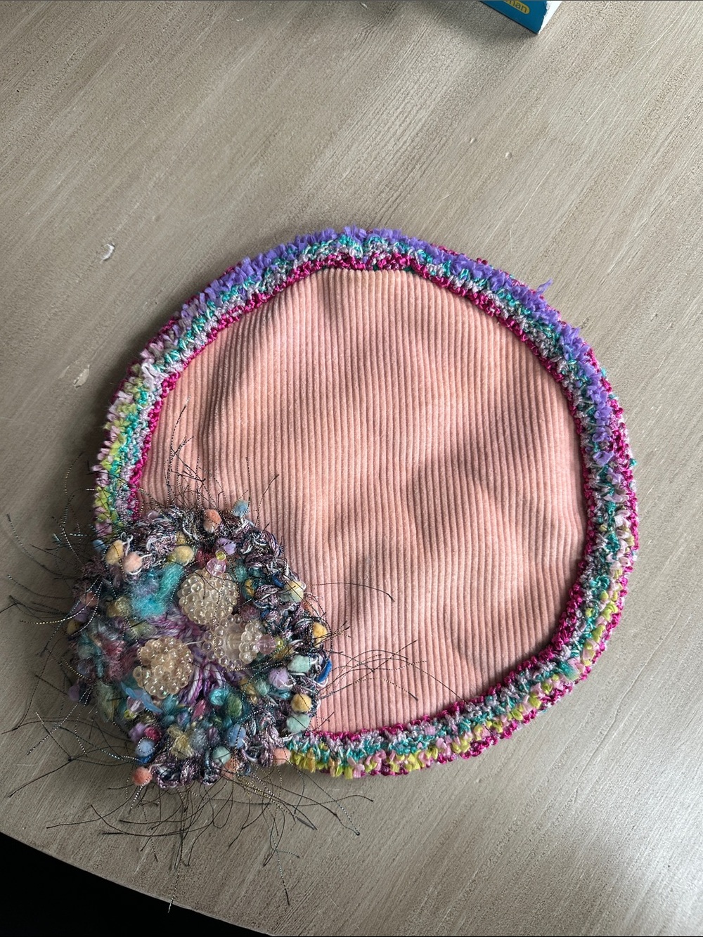 Vintage 90s Hand-Knit Baby Beret Multicolor with beaded pompom